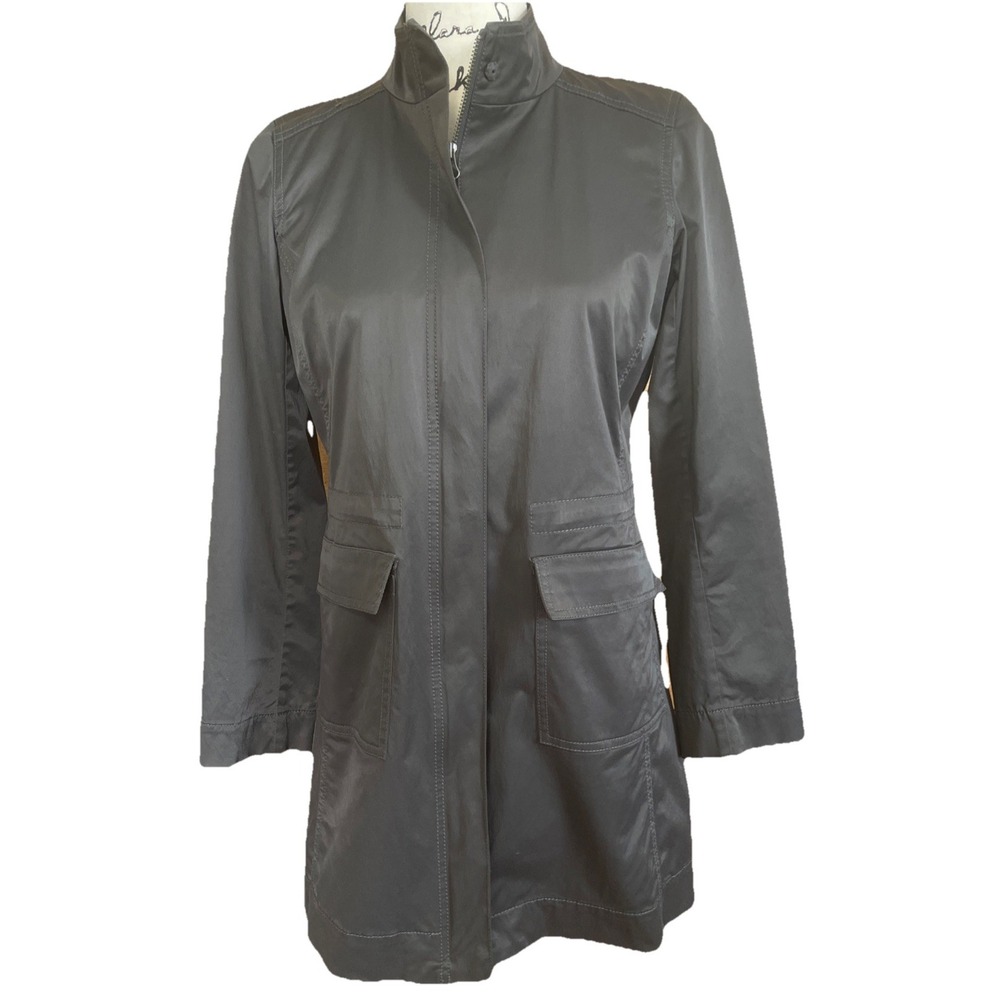 Eileen Fisher Jacket Size PP 0 Anorak Cotton Blend Pockets Gray Green